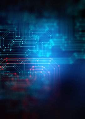 Soyut fütüristik pcb deseni ve Cpu arkaplan illüstrasyonunun 3d görüntülenmesi