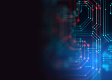 Soyut fütüristik pcb deseni ve Cpu arkaplan illüstrasyonunun 3d görüntülenmesi