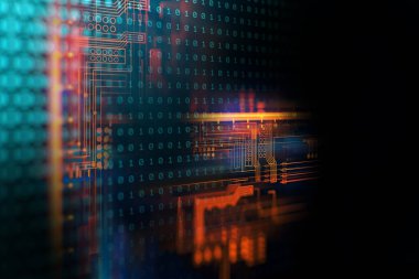 Teknoloji arka planında insan beyninin 3 boyutlu yorumlanması yapay zekayı ve siber uzay konseptini temsil ediyor.