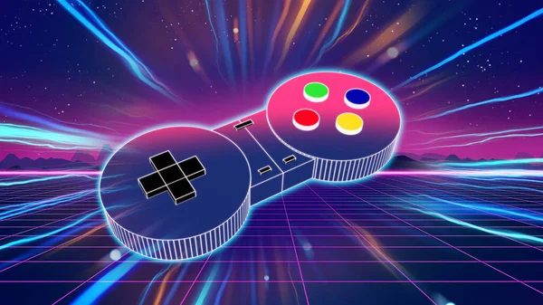 Retro Spielcontroller Auf Buntem Hintergrund Illustration Sport Und Online Gaming — Stockfoto