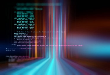 Yazılım geliştiricisi ve Bilgisayar betiği 3d illüstrasyonunun kod soyut teknoloji arka planı programlanıyor