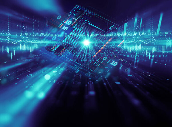 3d рендеринг абстрактного футуристического pcb шаблона и Cpu фона иллюстрации