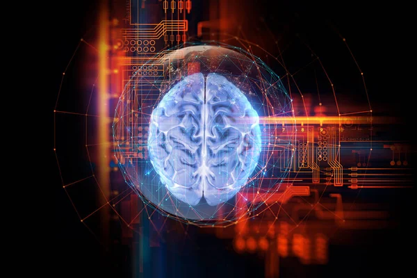 Rendering Human Brain Technology Background Represent Artificial Intelligence Cyber Space — Stock Photo, Image