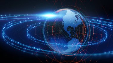 Dünyanın yüksek teknolojili fütüristik teknolojiyle 3 boyutlu canlandırılması soyut arka plan, modern veri bilimi kavramı