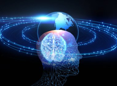 iş ve teknoloji arka plan öğrenme sanal insan 3dillustration çift pozlama görüntüsünü temsil eden öğrenme süreci.