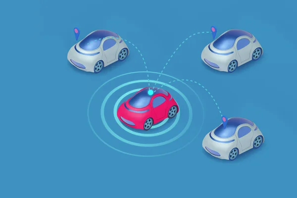 Automatisk Smart Bil Kommunicera Med Orther Bil Begreppet Förarassistanssystem Förarlösa — Stockfoto