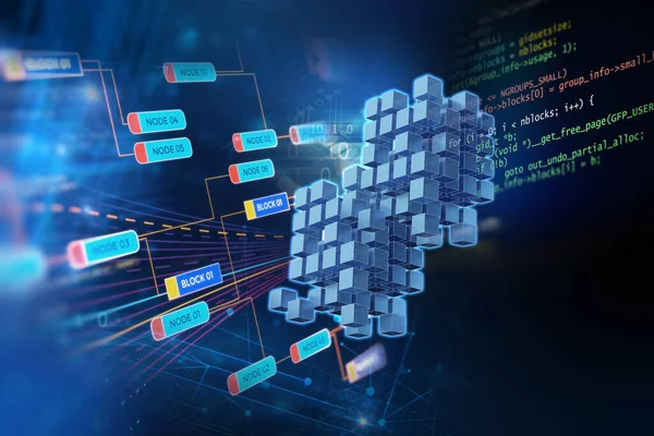 Block chain network  concept on technology background 3d illustratio