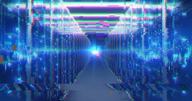 Soyut teknoloji Glitch arkaplan ve hata sinyali 3d illüstrasyon