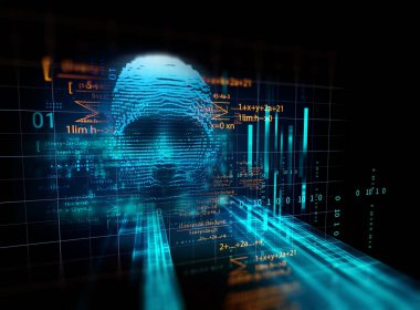 Yapay zekanın kavramsal illüstrasyonu, insan formu, 3D illüstrasyon