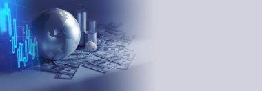 Küresel para ve kripto para birimi 3dillustrasyonu küresel ekonomiyi kripto para birimine, 3d illüstrasyonuna bozuyor.