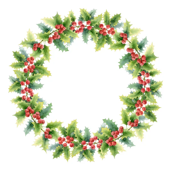 Kreis-Weihnachtskomposition mit Stechpalme — Stockfoto