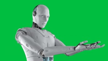 3D görüntüleme cyborg yeşil ekran 4k görüntüde ellerini açık