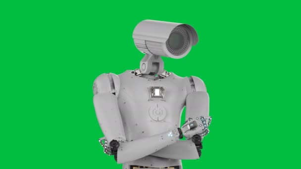 Görüntüleme Robot Güvenlik Kamerası Veya Cyborg Cctv Kamera Yeşil Ekran — Stok video