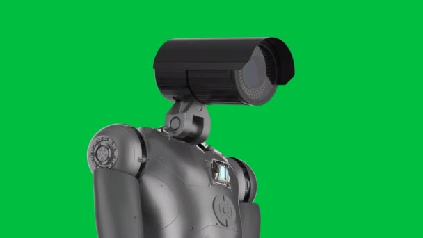 3Dレンダリングロボットセキュリティカメラや緑の画面上のサイボーグCctvカメラ4K映像 — ストック動画