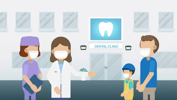 Clinica Dentale Con Personale Medico Illustrazione Vettoriale Progettazione Piatta Del — Vettoriale Stock