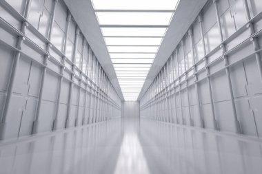 3D iç dekorasyon beyaz ve temiz boş fabrika veya depo