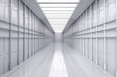 3D iç dekorasyon beyaz ve temiz boş fabrika veya depo