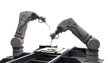 Otomasyon endüstrisi konsepti fabrikada robot üretim hattı ile