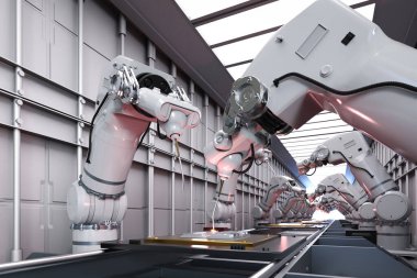Otomasyon endüstrisi konsepti fabrikada robot üretim hattı ile