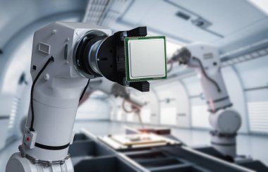 Fabrikada 3D robotlu el işlemci çipi