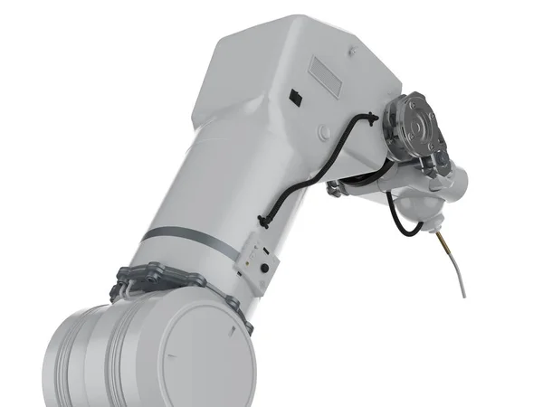 Απόδοση Λευκό Ρομπότ Συγκόλλησης Ρομποτικό Βραχίονα Απομονώνονται Λευκό Φόντο — Φωτογραφία Αρχείου