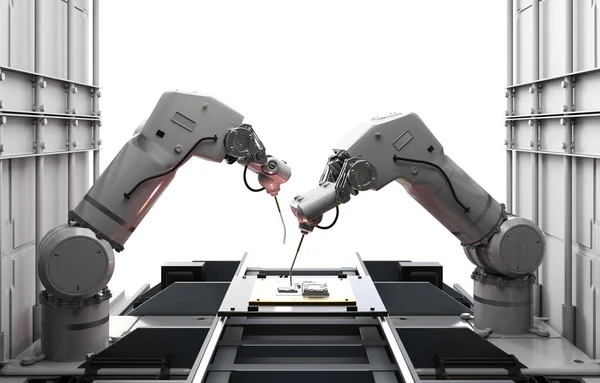 Concept Industrie Automatisation Avec Chaîne Assemblage Robots Usine — Photo