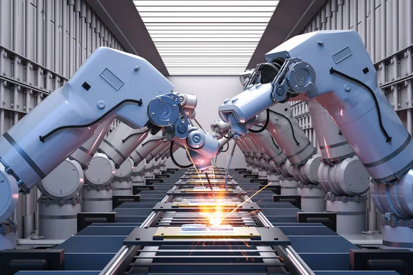 Otomasyon endüstrisi konsepti fabrikada robot üretim hattı ile