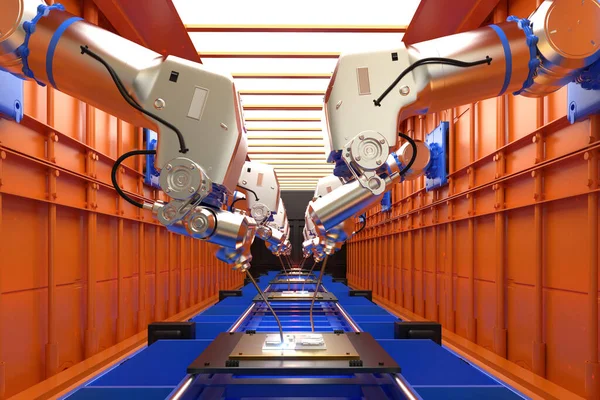 Концепція Автоматизації Промисловості Лінією Складання Роботів Заводі — стокове фото