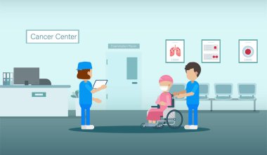 Tıbbi personel düz tasarım vektör illüstrasyonlu kanser kliniği