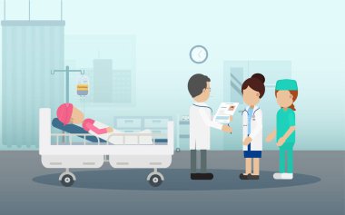 Hasta düz dizayn vektör çizimi olan kemoterapi odası.