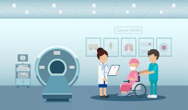 Doktor ve hasta düz dizayn vektör çizimi olan kanser kliniği