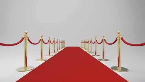 Rendering Red Carpet Rope Barrier Gold Stanchion Footage — Stock Video