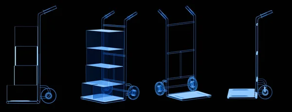 ブラックに隔離されたハンドトラックX線の3Dレンダリングセット — ストック写真