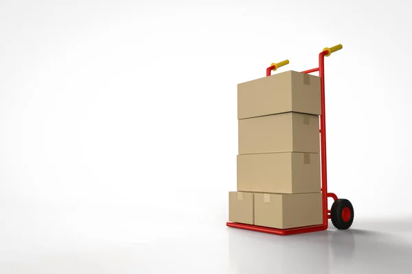 Rendering Hand Truck Parcel Boxes White Background — Stock Photo, Image