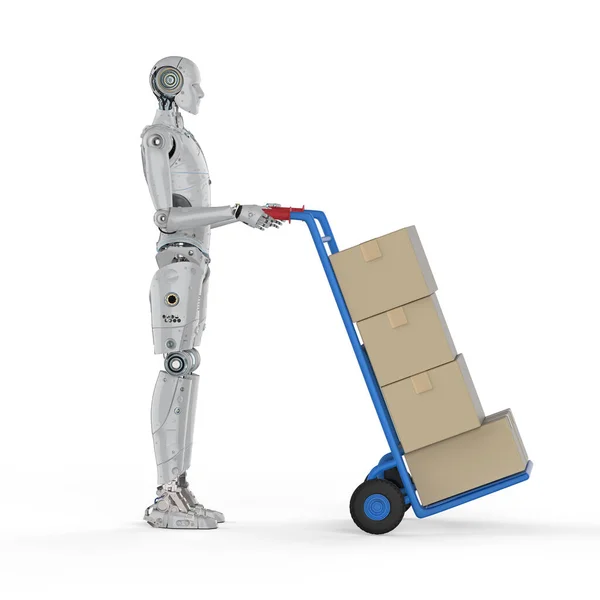 Automatikus Raktár Koncepció Renderelő Automatizálási Robot Kézi Teherautóval — Stock Fotó