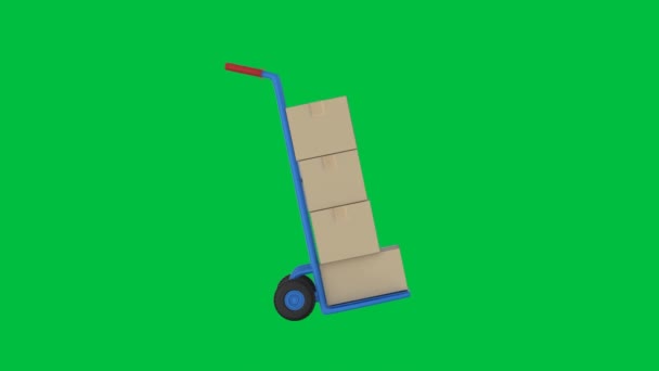 Konvertering Hand Lastbil Med Paket Lådor Isolerade Grön Skärm Film — Stockvideo