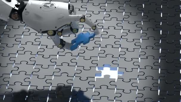 Robot filling piece of jigsaw — Stock Video