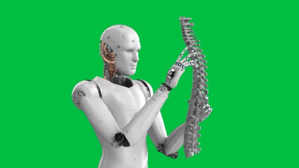 带假肢脊柱的3D渲染机器人在绿色屏幕4K视频上的医疗技术概念 — 图库视频影像