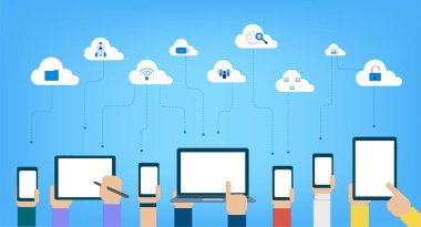 Bulut ve simge vektör illüstrasyonlu bulut hesaplama teknolojisi