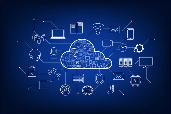 Tecnologia Computação Nuvem Com Ícones Nuvem Ilustração Vetorial —  Vetores de Stock