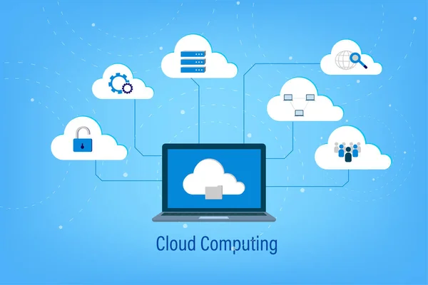 Cloud Computing Technologie Met Cloud Pictogrammen Vector Illustratie — Stockvector