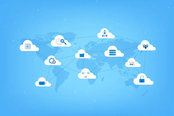 Tehnologie Cloud Computing Ilustrație Vectorială Cloud Icoane — Vector de stoc