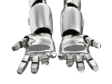 3d robot eli açmak veya beyaz arkaplanda izole edilmiş olarak uzatmak