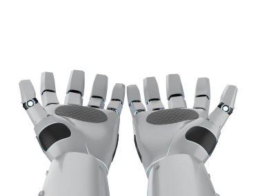 3d robot eli açmak veya beyaz arkaplanda izole edilmiş olarak uzatmak