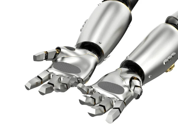 Tangan Robot Terbuka Atau Diperpanjang Terisolasi Pada Latar Belakang Putih — Stok Foto
