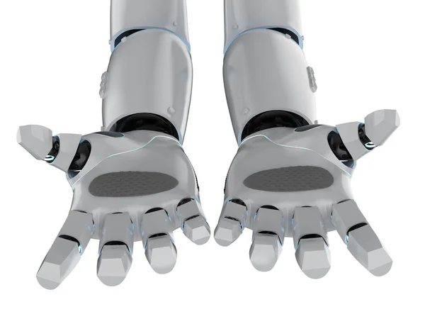Rendering Robot Hand Öppna Eller Förlänga Isolerad Vit Bakgrund — Stockfoto