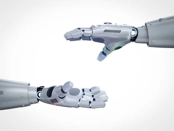 Καθιστώντας Χέρι Ρομπότ Ανοιχτό Επεκτείνει Απομονωθεί Λευκό Φόντο — Φωτογραφία Αρχείου