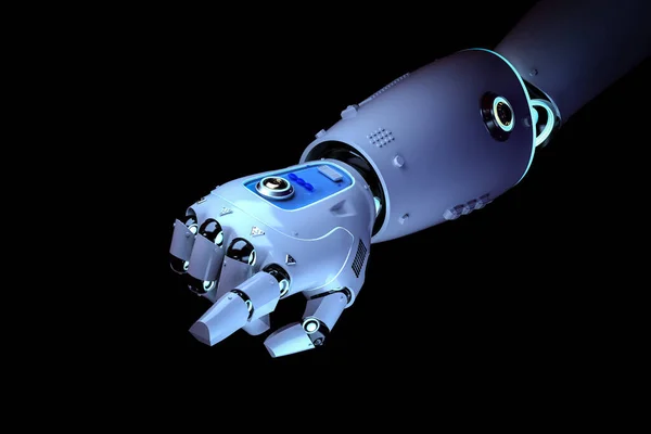 Rendering Robot Hand Finger Point Isolated Black Background — Stock Photo, Image