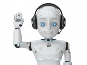 3D vykreslování roztomilý robot nebo umělá inteligence robot s karikaturou charakter pozdrav