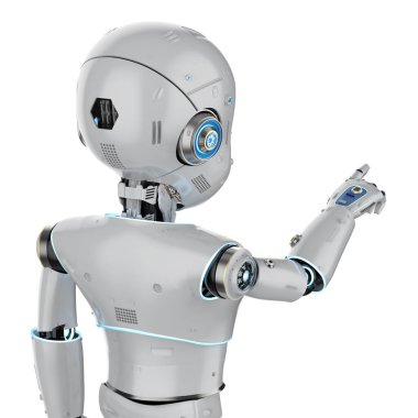 Çizgi film karakteri parmak uçlu sevimli robot veya yapay zeka robotu
